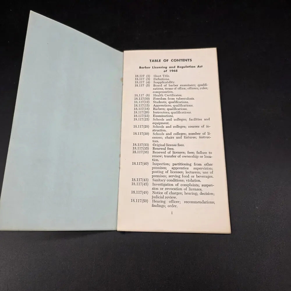 Vintage 1968 BARBERS Laws & Rules Governing Barbering in Michigan Pamphlet